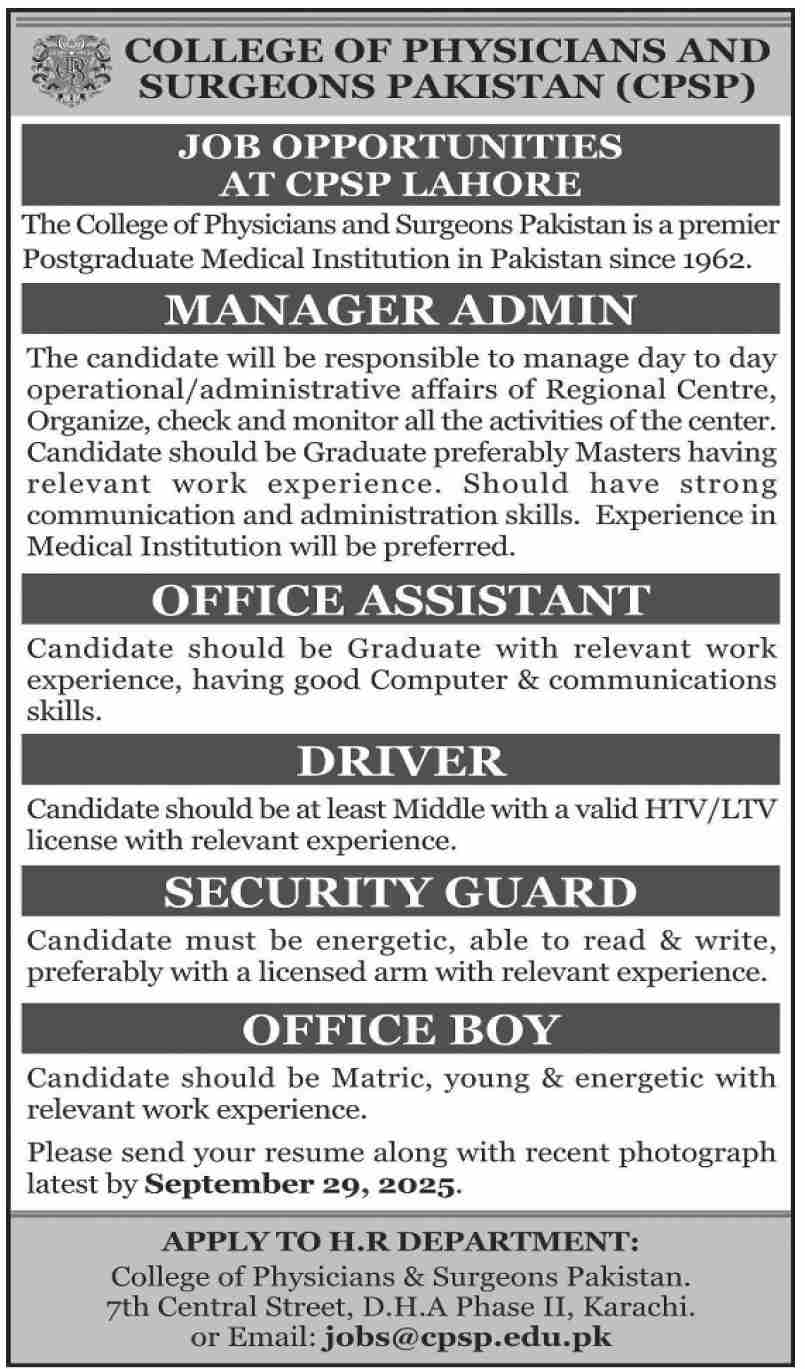 Jobs in College of Physicians & Surgeons Pakistan